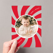 Moderne Red Peppermint Swirl Holiday Acryl Uitnodigingen (Insitu (Draagbaar))