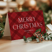 Moderne Red Plaid Elegant Typografie Kerstmis Feestdagen Kaart