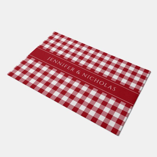 Moderne Red Plaid Gingham naam Deurmat (Schuin)
