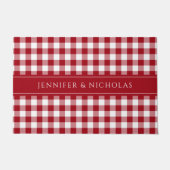 Moderne Red Plaid Gingham naam Deurmat (Voorkant)