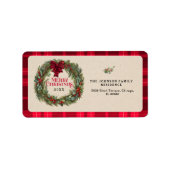 Moderne Red Plaid Rustieke Boerderij Kerst Krans Etiket (Voorkant)