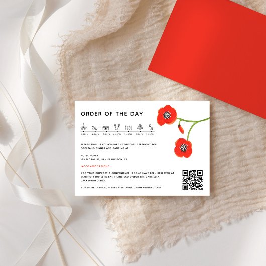 Moderne Red Poppy Wedding Timeline Enclosure kaart