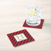 Moderne Red Pset Check Gold Accenten, monogrammen Kartonnen Onderzetters (Insitu)