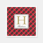 Moderne Red Pset Check Gold Accenten, monogrammen Servet (Voorkant)