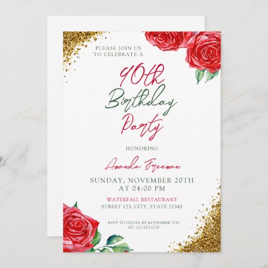 Moderne Red Rose 90e verjaardag Kaart (Voorkant / Achterkant)