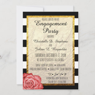 Moderne Red Rose Faux Gold Foil Verlovingsfeest Kaart