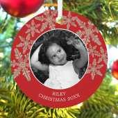 Moderne Red Rustic Snowflake 2 Foto Chic Vakantie Metalen Ornament