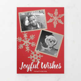 Moderne Red Rustic Snowflake Collage 5 Foto Drieluik Wenskaart