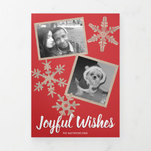 Moderne Red Rustic Snowflake Collage 5 Foto Drieluik Wenskaart