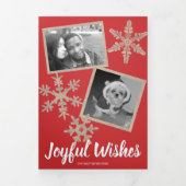 Moderne Red Rustic Snowflake Collage 5 Foto Drieluik Wenskaart (Cover)