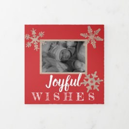 Moderne Red Rustic Snowflake Feestelijke 3 Foto Drieluik Wenskaart