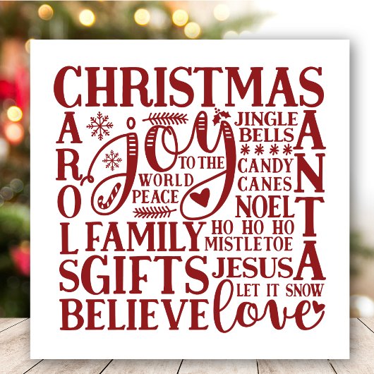 Moderne Red Script Fun kerst-subway Art Feestdagenkaart