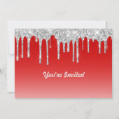 Moderne Red Silver Glitter Drips Verjaardag Kaart (Voorkant)