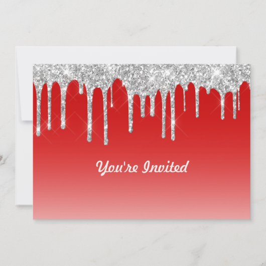 Moderne Red Silver Glitter Drips Verjaardag Kaart (Voorkant)