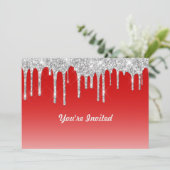 Moderne Red Silver Glitter Drips Verjaardag Kaart (Staand voorkant)