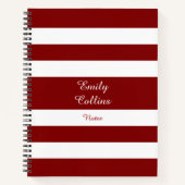 Moderne Red Stripes Script Naam Notitieboek (Voorkant)