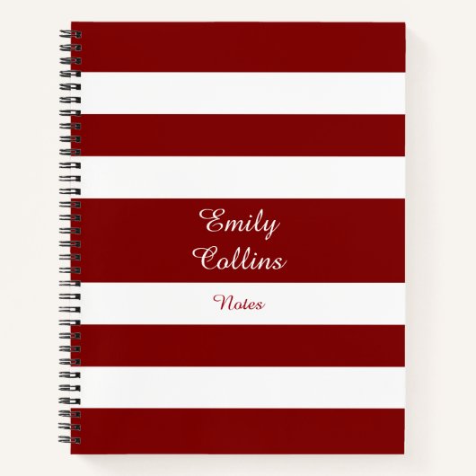 Moderne Red Stripes Script Naam Notitieboek (Voorkant)
