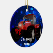 Moderne Red Tractor "Kerstmis 20XX" Keramisch Ornament (Rechts)