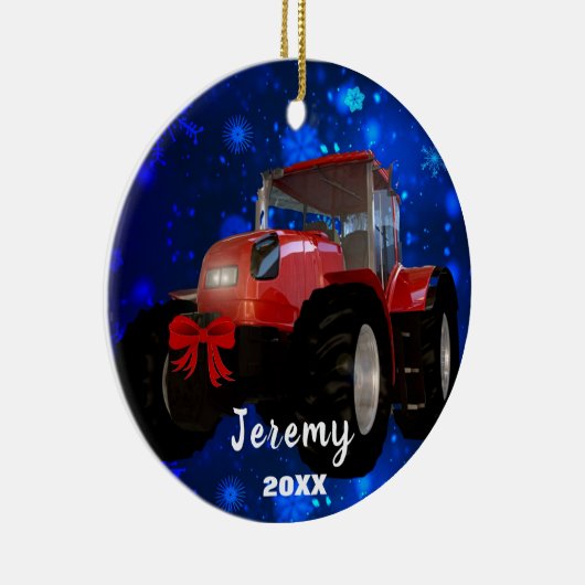 Moderne Red Tractor "Kerstmis 20XX" Keramisch Ornament (Rechts)