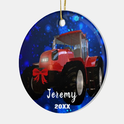 Moderne Red Tractor "Kerstmis 20XX" Keramisch Ornament (Links)