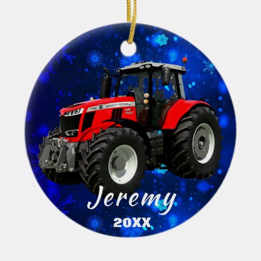 Moderne Red Tractor "Kerstmis 20XX"-keramische nam Keramisch Ornament (Voorkant)