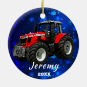 Moderne Red Tractor "Kerstmis 20XX"-keramische nam Keramisch Ornament (Achterkant)