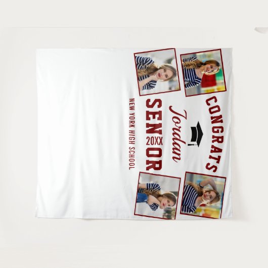 Moderne Red White Afstuderen 4 Photo Booth Backdro Wandkleed (Voorkant (horizontaal))