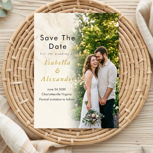 Moderne redactionele foto save-the-date met QR-cod Save The Date