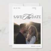 Moderne redactionele script foto dubbelzijdig save the date (Voorkant)