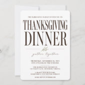 Moderne Redactionele Thanksgiving Dinner Uitnodigi Kaart (Voorkant)