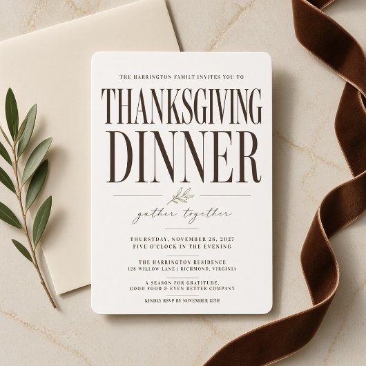 Moderne Redactionele Thanksgiving Dinner Uitnodigi Kaart