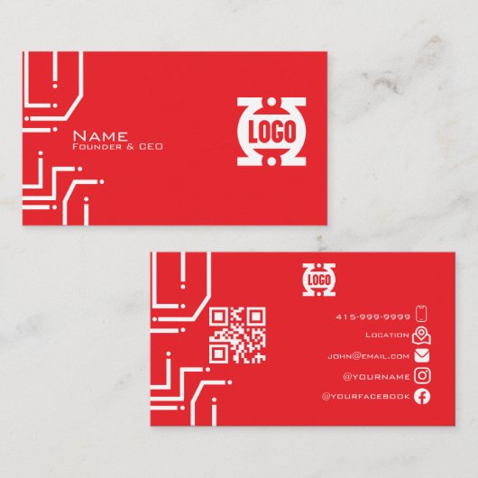 Moderne RedTech-printplaat QR-code visitekaart Visitekaartje (Voorkant / Achterkant)