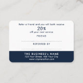 Moderne Referral Navy Blauwe Witte Korting Script (Achterkant)