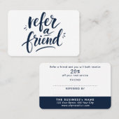 Moderne Referral Navy Blauwe Witte Korting Script (Voorkant / Achterkant)