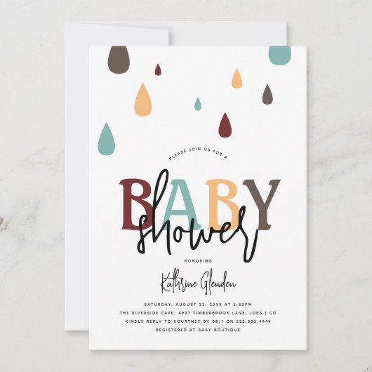 Moderne Regen druppels Geslacht Neutraal Baby show Kaart (Voorkant)