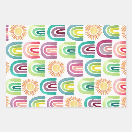Moderne regenbogen & Sun Pattern Birthday Party Inpakpapier Vel (Voorkant 3)