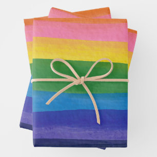 Moderne Regenboog Aquarel Strepen Helder en Opgewe Inpakpapier Vel