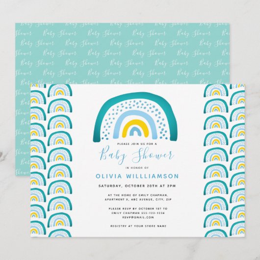 Moderne Regenboog Baby Shower Kaart (Voorkant / Achterkant)