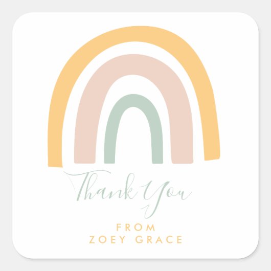 Moderne regenboog bedankt voor je plezier vierkante sticker (Voorkant)