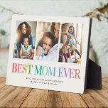 Moderne regenboog Beste mama ooit foto-inklage Fotoplaat<br><div class="desc">Beste mama ooit! Een doordacht,  modern geschenk van de Dag van de Dagen,  van de Moederdag of van de Vakantie: Een trendy Fotocollage van het Instagram plaque met uw douanebericht en/of namen. Trendy pastelregenboogtypografie op een zachte ivoren achtergrond maakt een vrolijke,  stijlvolle keepslag!</div>