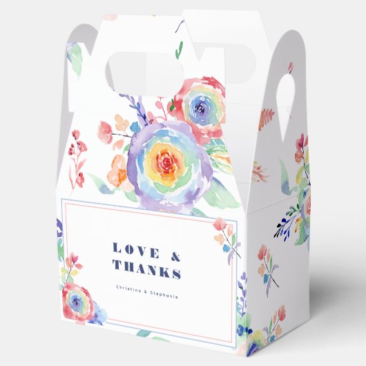 Moderne Regenboog Bloemen LGBTQ Bruiloft Bedankdoosjes (Geopend)