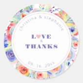 Moderne Regenboog Bloemen LGBTQ Bruiloft Dank u Ronde Sticker (Voorkant)
