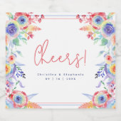 Moderne Regenboog Bloemen LGBTQ Bruiloft Sparkling Wijnetiket (Enkel label)