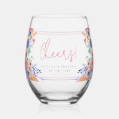 Moderne Regenboog Bloemen LGBTQ Bruiloft Wijnglas Zonder Voet (Voorkant)