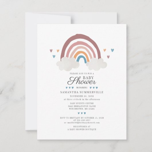 Moderne Regenboog Boho Script Chic Baby Shower Kaart (Voorkant)