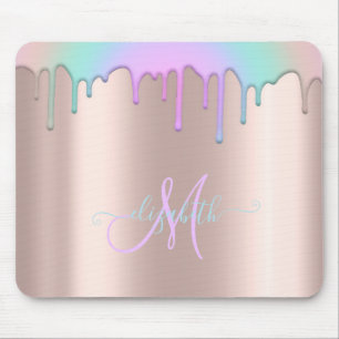 Moderne Regenboog Drips Roze Gouden Monogram Muism Muismat