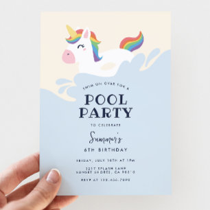 Moderne Regenboog Eenhoorn Zomer Zwembad Feest Ver Kaart