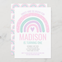 Moderne regenboog eerste verjaardag kaart