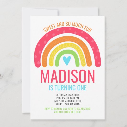 Moderne regenboog eerste verjaardag kaart (Voorkant)