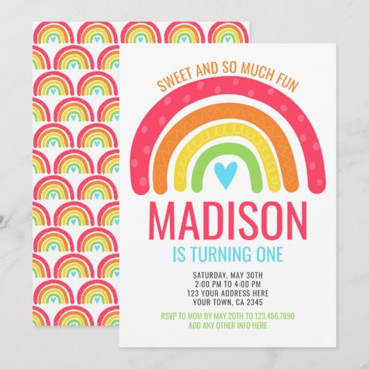 Moderne regenboog eerste verjaardag kaart (Voorkant / Achterkant)
